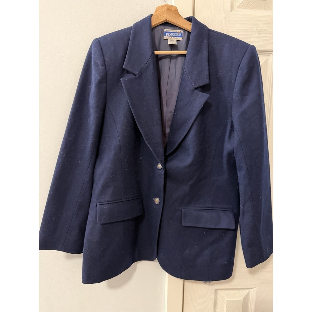Pendleton Vintage 100% Wool Navy Blazer Sz 10 Crest Tailored Old Money Nautical